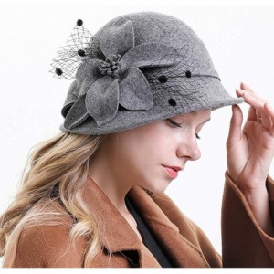Fedoras Women's Floral Trimmed Wool Blend Cloche Winter Hat - Model C - Gray - CG192MZ2KA8 $58.43