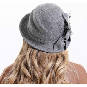 Fedoras Women's Floral Trimmed Wool Blend Cloche Winter Hat - Model C - Gray - CG192MZ2KA8 $37.62