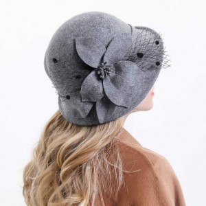 Fedoras Women's Floral Trimmed Wool Blend Cloche Winter Hat - Model C - Gray - CG192MZ2KA8 $37.62