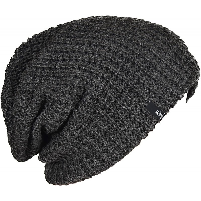 Skullies & Beanies Mens Slouchy Long Beanie Knit Cap for Summer Winter- Oversize - Charcoal Grey - CY11NX57IVP $12.17