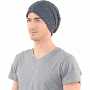 Skullies & Beanies Mens Slouchy Long Beanie Knit Cap for Summer Winter- Oversize - Charcoal Grey - CY11NX57IVP $12.17