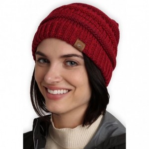 Skullies & Beanies Womens Cable Knit Beanie - Warm & Soft Stretch Winter Hats for Cold Weather - Maroon Melange - CI184AKTTOC...