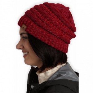 Skullies & Beanies Womens Cable Knit Beanie - Warm & Soft Stretch Winter Hats for Cold Weather - Maroon Melange - CI184AKTTOC...