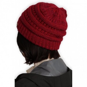 Skullies & Beanies Womens Cable Knit Beanie - Warm & Soft Stretch Winter Hats for Cold Weather - Maroon Melange - CI184AKTTOC...