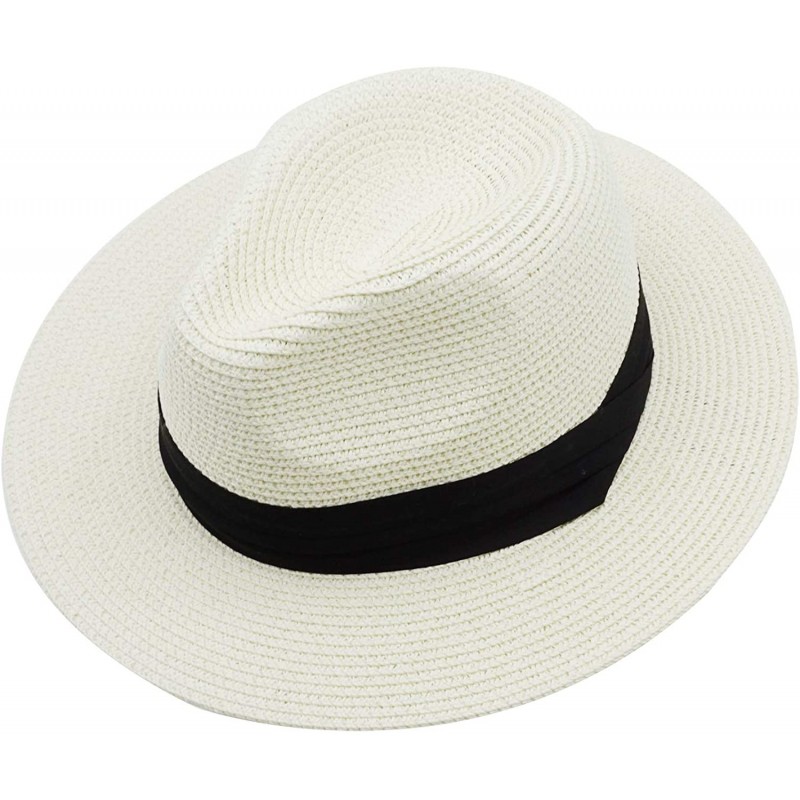 Sun Hats Women and Men Panama Straw Hat Wide Brim Summer Beach Sun Hat - White - CS18S30439Q $10.87