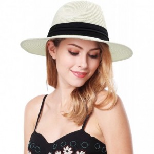 Sun Hats Women and Men Panama Straw Hat Wide Brim Summer Beach Sun Hat - White - CS18S30439Q $26.15