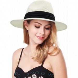 Sun Hats Women and Men Panama Straw Hat Wide Brim Summer Beach Sun Hat - White - CS18S30439Q $10.87