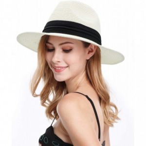 Sun Hats Women and Men Panama Straw Hat Wide Brim Summer Beach Sun Hat - White - CS18S30439Q $10.87