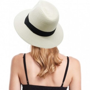 Sun Hats Women and Men Panama Straw Hat Wide Brim Summer Beach Sun Hat - White - CS18S30439Q $10.87