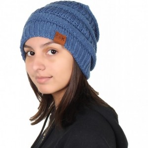 Skullies & Beanies Knit Beanie Trendy Warm Chunky Thick Soft Warm Winter Hat Beanie Skully - Light Denim - CO189LOLGKD $14.06