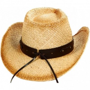 Cowboy Hats Men/Women's Western Straw Cowboy Hat - Bull Emblem - CE184T4XW59 $16.46